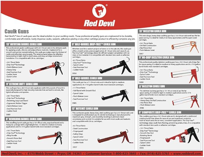 Red Devil 3989 9" Extreme Duty Caulk Gun - Hand Caulking Gun - Thrust Ratio 26:1,Black