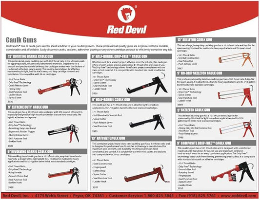 Red Devil 3989 9" Extreme Duty Caulk Gun - Hand Caulking Gun - Thrust Ratio 26:1,Black