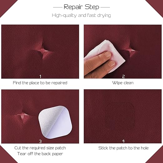 Leather Repair Patch, Self-Adhesive Leather Repair Tape, Large Reupholster Leather Patches for Furniture Couch Chairs Car Seat (Dark Red, 17x158 inch)