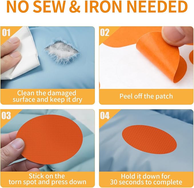 Waterproof Self-Adhesive Fabric Repair Tape - Tent Repair Kit,4pcs Nylon Fabric Patches for Jacket, Clothes, Puffer Down Jacket,Sleeping Bag, Outdoor Gear Tenacious Repairs Tape, Orange