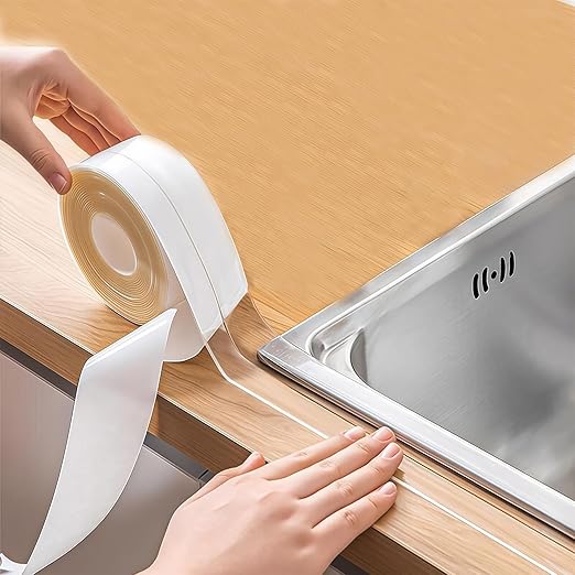 Caulk Tape, 10.5FT Peel and Stick Waterproof Seal Tape - No Tools No Mess Self-Adhesive Waterproof Tape for Toilet Bathtub Sink Tub Kitchen Countertop, Flexible PVC Strip Filler Caulking Tape