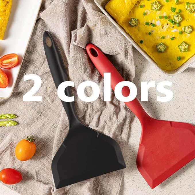 Silicone Japanese Tamagoyaki Omelette Spatula Wide Silicone Pancake Spatula Nonstick Heat-Resistant Pancake Shovel for Egg, Fish, Burgers, Steak and Pizza，Black