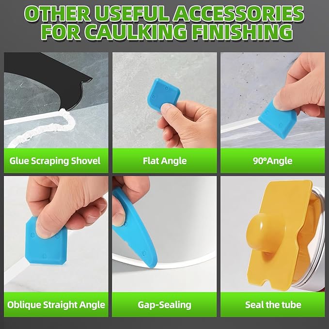 5 in 1 Silicone Caulking Tool Kit, Caulk Remover Tool with Stainless Steel Head,Caulk Finishing Tool with Different Angles,Grout Removal Tool for Kitchen Sink Washroom Bathroom Toilet Caulking (White)