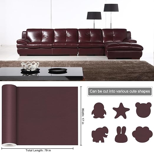Leather Patches for Furniture,17X79inch Self Adhesive Leather Repair Patch,Leather Repair kit for Furniture, Couch,Car Seat,Motorcycle seat,Loveseat (Red Brown-Litchi Grain, 17X79 inch)