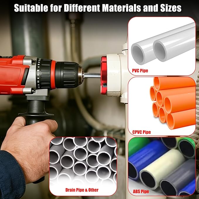 8-Piece PVC Pipe Reamer Kit - Qoobly Plastic Pipe Fitting Reamers for 1/2" Drills, Compatible with SCH40 PVC CPVC ABS Pipes - Reamer Sizes from 1/2" to 4" for Tubs Professional Pipes Repairs DIY Use