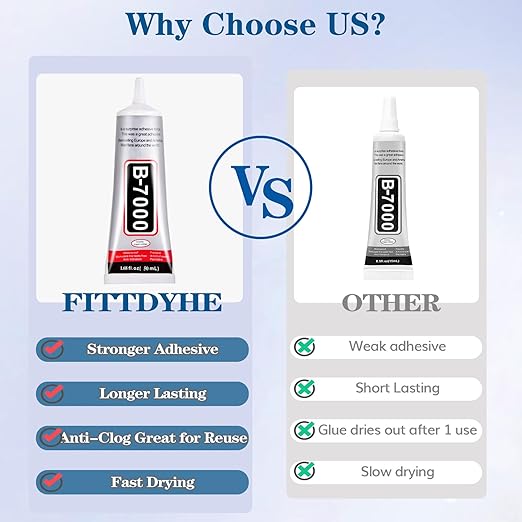 FITTDYHE B7000 Glue Clear with Precision Tip，50Ml B7000 Glue Clear for Rhinestones Glue for Crafts, Multipurpose Jewelry Glue for Fabric DIY Craft Makeup Shoes Jewelry Making Nail Art