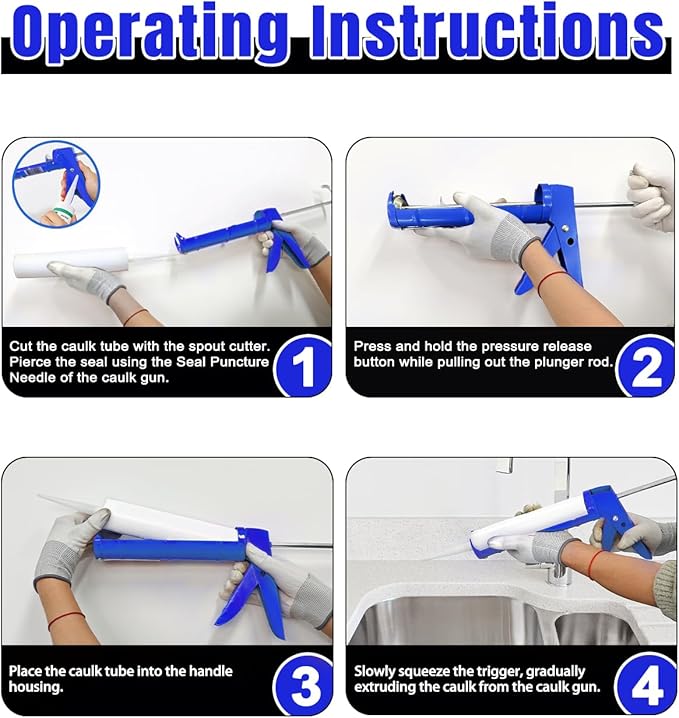 Holothurian Caulking Gun, Caulk Gun No Drip,Sealant Finishing Tool Grout Scraper for Kitchen Bathroom Window Sink Joint, 1/10 Gallon Cartridge, 10:1 Thrust Ratio, Blue