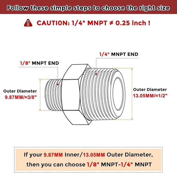 Pack of 1, 1/4" MNPT to 1/8" MNPT Solid Brass Hex Nipple Hose Connectors, Male Pipe Adapter for Pipe Leak Repair, Bathroom Remodeling, Tool Extensions, Compression