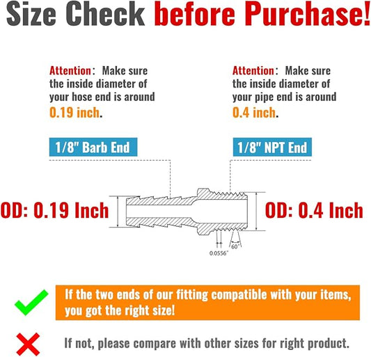 SUNGATOR 12-Pack 1/8'' Air Hose Fittings, Brass Hose Barb Fittings, 1/8 Inch NPT Male Pipe to 1/8'' Barb End Aadapter, Brass 1/8 Inch Air Line Repair Kit for Compressor, Gas, Auto Shop