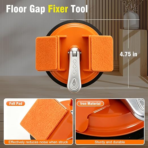 Floor Gap Fixer Tool, Heavy Duty Suction Cup Tool with Double 45°Striking Surface, Silent Felt Pads & Aluminum Handle, Includes 5pcs Sticky Pads Sheets for Uneven Laminate & Hardwood Flooring Tools