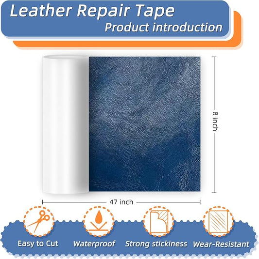 8x47 Inch Leather Repair Tape,Self Adhesive Leather Patches for Furniture,Vinyl Repair Kit for Couches,Bed,Car Seats,Chair (Royal Blue)