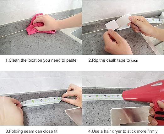 Caulk Strip,Waterproof Caulking Tape, PVC Caulk Strip for Bathtub Kitchen Sink Toilet Wall Edge Protect