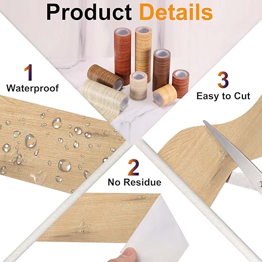 PATIKIL Wood Grain Tape 12" x 32 ft, Self-Adhesive Wood Texture Repair Tape Realistic Wooden Effect Patch for Furniture Cabinets Floor Walls, Birch