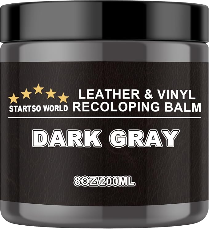 STARTSO WORLD Leather Recoloring Balm, Dark Gray Leather Repair Kit for Furniture, Leather Dye, Leather Color Restorer for Couches, Leather Couch Paint | Repair, Restore & Renew Old, Faded Leather