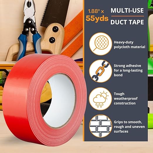 GTSE Red Duct Tape, 2 Inches x 55 Yards (164 ft), Heavy Duty, Waterproof Repair Tape for Indoor or Outdoor Use, 2 Rolls