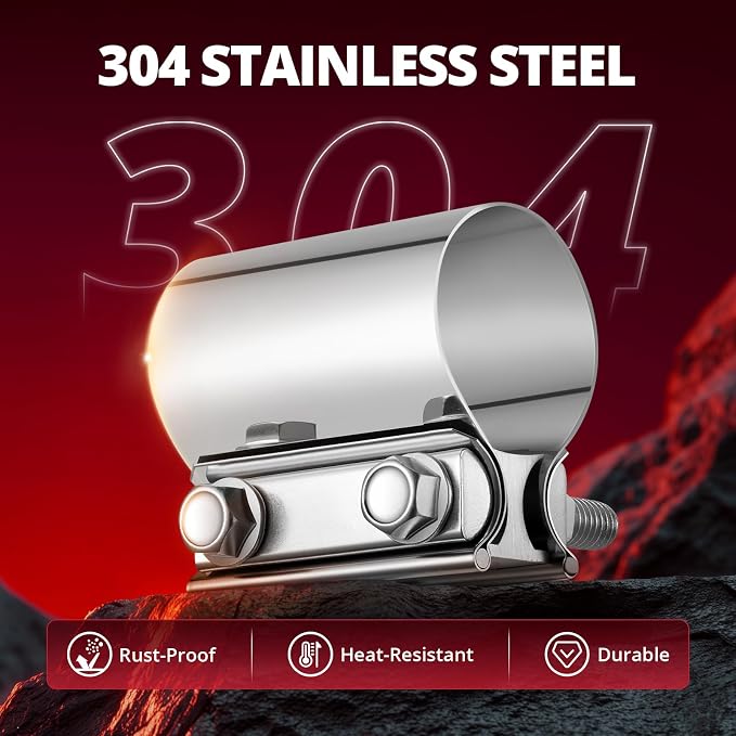 EVIL ENERGY 2.25 Inch Exhaust Clamp, 2 1/4" Butt Joint Band Clamp Sleeve Coupler Stainless Steel for Pipes, Mufflers, Catalytic Converters 4PCS