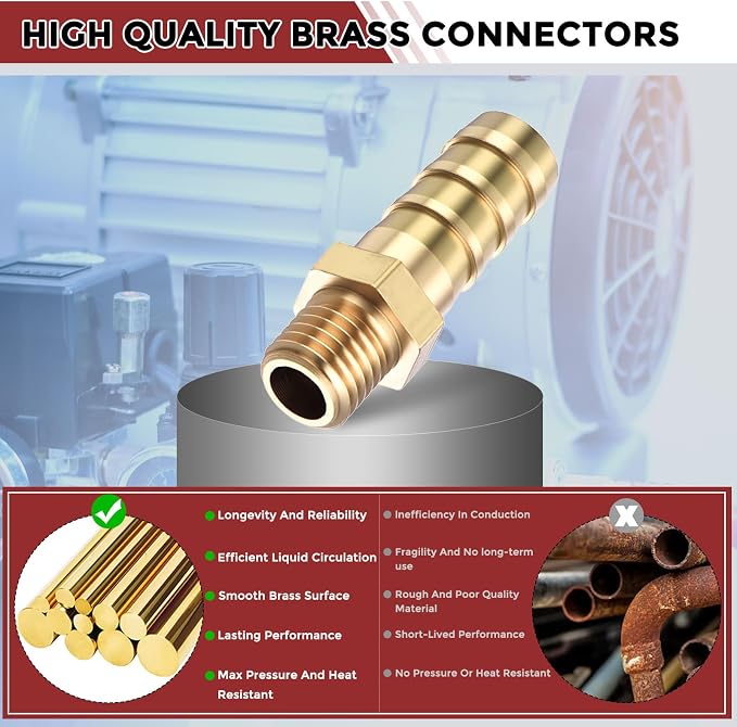 Pack of 4 Brass Hose Barb Fittings Adapter Connector 8mm Hose Barb to M8x1 Male Fittings for Home Machines, Massage Bathtubs, and Irrigation Systems