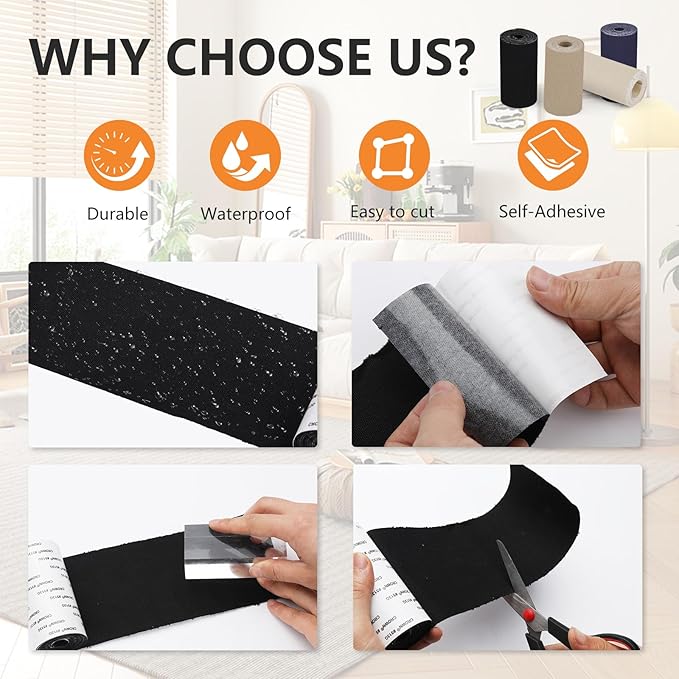 Canvas Repair Patch, 4x79 Inches Self-Adhesive Fabric Tape, Waterproof Canvas Fabric Patch Kit for Repairing Furniture, Cushion, Car Seat, Clothes, Tent, Backpack (Black)