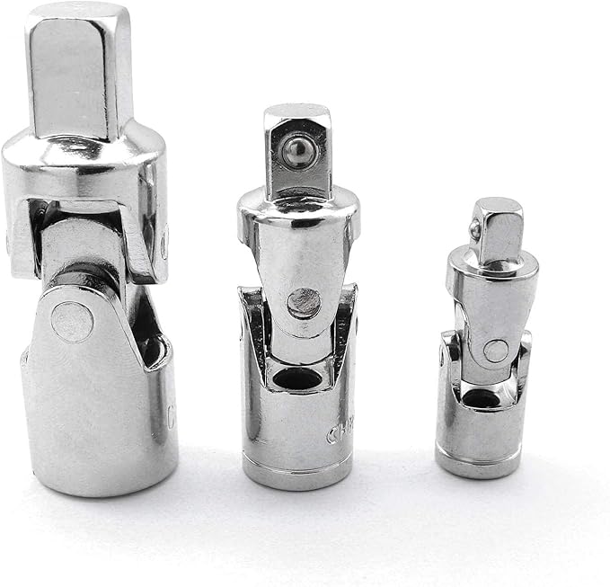 heyous 3pcs Universal Joint Set, 1/4, 3/8 & 1/2 in. Drive, Flexible Ratchet Angle Extension Bar Socket Adapter