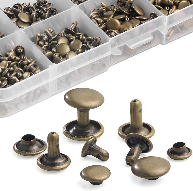 YORANYO 340 Sets Leather Rivets Kit Mixed Sizes Rivets for Leather Double Cap Rivets Studs for Clothing Fabric with Leather Crafting Rivet Tool for Repair Decorate Clothes Shoes Bags Belts (Bronze)