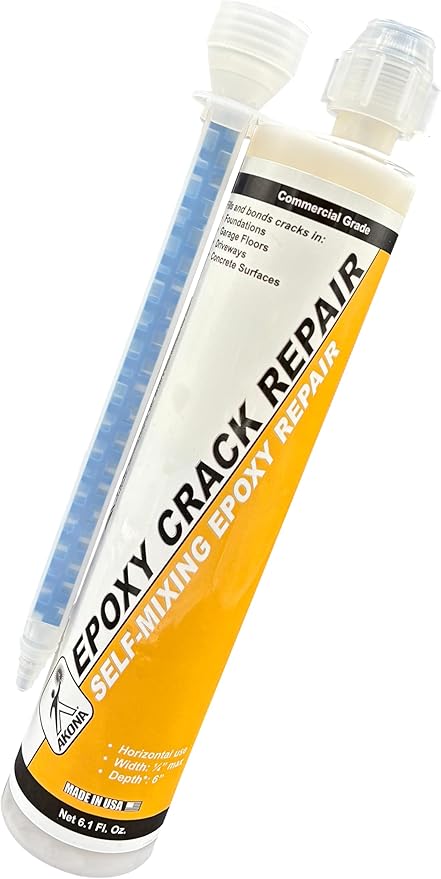 Akona Epoxy Crack Repair - Injectable Crack Filler for Concrete, Brick, Foundational Cracks and Water Leaks, Clear Liquid Epoxy Resin (6 Ounce, 1)