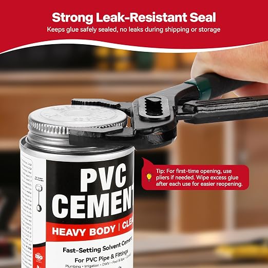 VERSAF PVC Cement, Heavy Duty Fast-Setting Solvent Weld Glue for PVC Pipe, Plumbing, Irrigation & Vinyl Repair, Waterproof Clear Finish, 4 fl oz