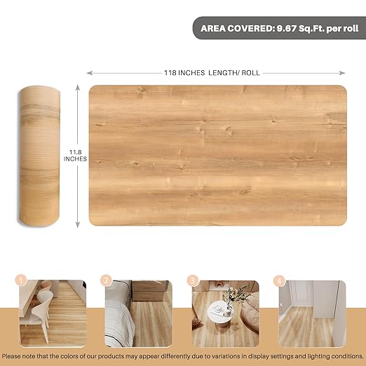 Wood Grain Peel and Stick Floor Tiles – 11.8” Width, Full Roll Length of 118" – Versatile Design for Any Space, Yellow Self Adhesive Vinyl Flooring, Waterproof and Non-Slip Features