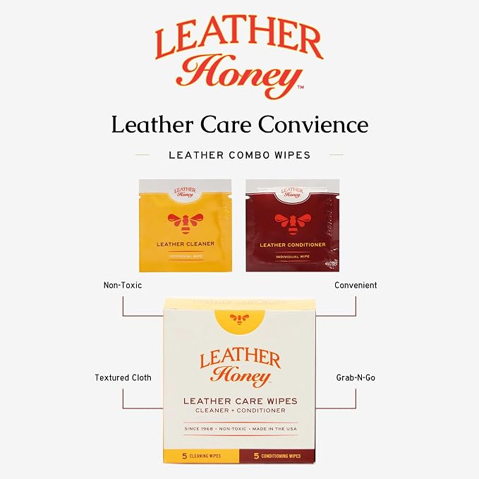 Leather Honey Leather Wipe Kit: Clean & Restore On-The-Go. For Any Color of Leather Couches, Car Seats, Purses, Shoes & Bags. Nontoxic, Ready-to-Use & Made in the USA. 5 Cleaner & 5 Conditioner Wipes