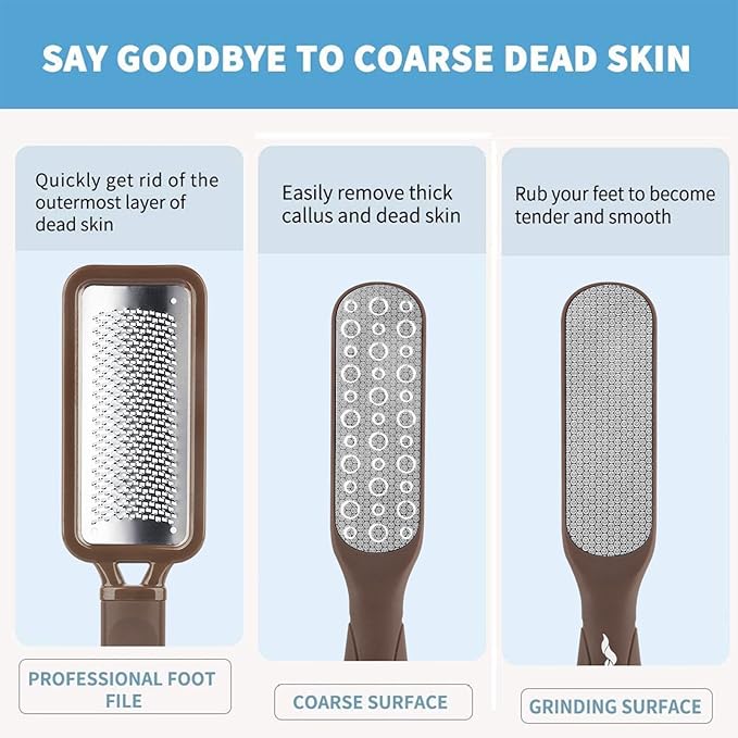 Fu Store 2 Pack Foot Files Callus Remover Stainless Steel Foot Rasp and Dual Sided Feet File Professional Scrubber Pedicure Tools Premium for Feet Care Remove Hard Skin, Brown