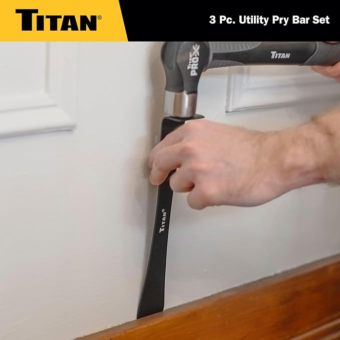 Titan 17121 3-Piece Flat Pry Bar set, 5.5", 7.5" & 9.5"Utility Claw Bars with Nail Puller, Forged Steel Wonder Bar