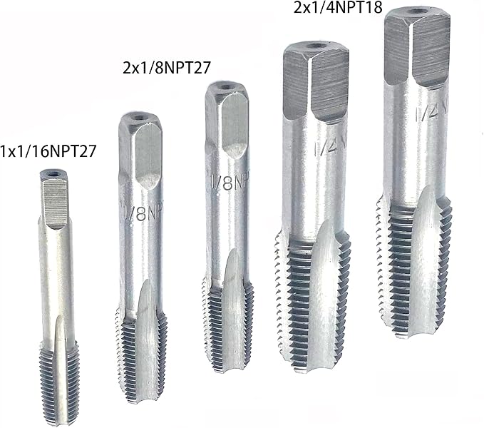 1/16",2PCS 1/8",2PCS 1/4" NPT Pipe Tap Set,5Pcs Carbon Steel Pipe Taps Cutting Tools Great for Various Mechanics DIY Thread Cutting and Cleaning