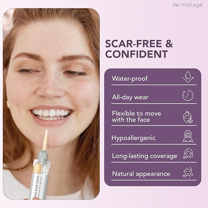 Dermaflage Scar Filler Kit - Golden Fair - Deep Scar Cover and Waterproof Concealer for Acne Scars Wrinkles, and Ice Pick Scars Makeup, 1 mo supply