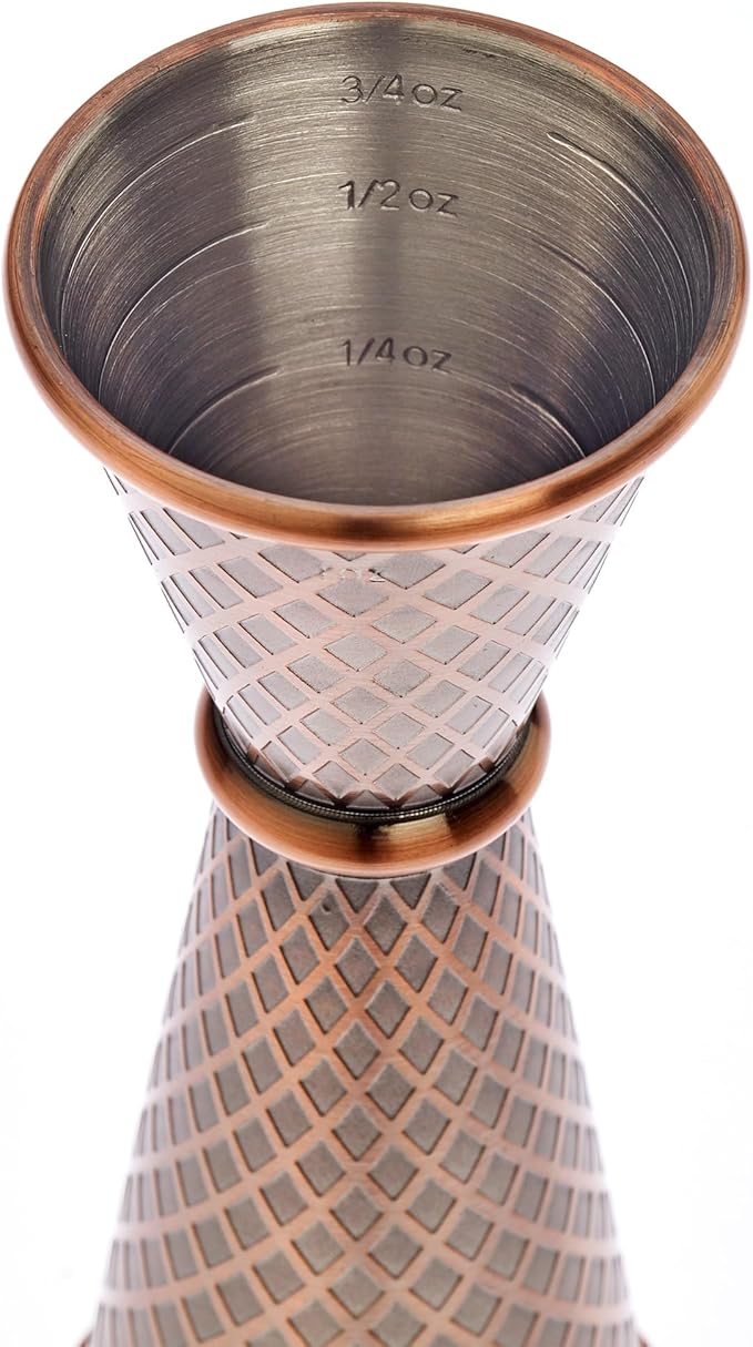 Barfly 1 x 2 oz. Diamond Lattice Etch Japanese Style Jigger, Antique Copper