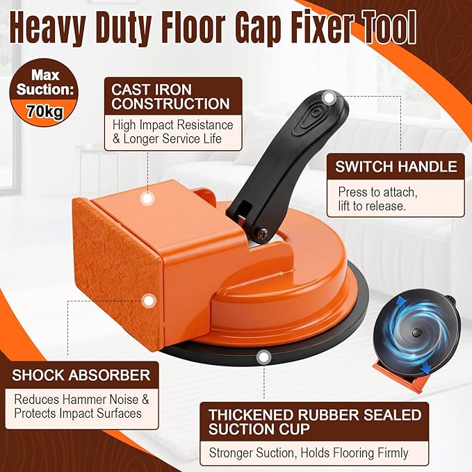 Floor Gap Fixer Tool, Heavy Duty Floor Suction Cup with 5 Non-Slip Pads, Carbon Steel Construction for Vinyl Plank, Laminate & Wood Flooring
