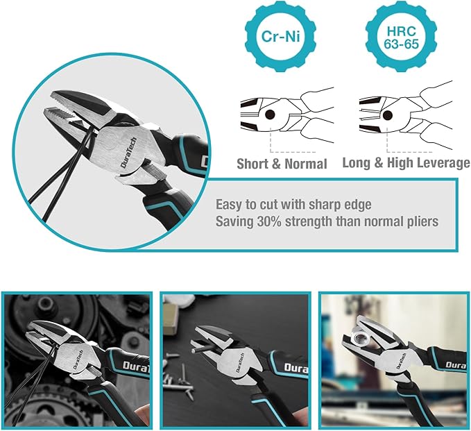 DURATECH 8-Piece Pliers Set with Rolling Pouch, Premium Cr-V/Cr-Ni Construction, (12", 10", 8" Groove Joint Pliers, 8" Adjustable Wrench, 8" Linesman, 6" Long Needle Nose, 6" Slip Joint, 6" Diagonal)