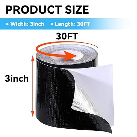 RV Awning Repair Tape: 3" x 30FT Black Fabric Heavy Duty Waterproof Patch Kit for Sail Tent Boat Cover Outdoor Repair