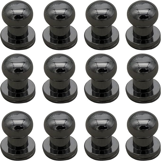 Denailey 12 Sets Solid Brass Round Head Button Stud Screw Leather Rivet Chicago Screws Button Rivets for Leather Craft Belt Wallet Handbag Repairs Decoration (Round Head Size 6mm, Shiny Gunmetal)