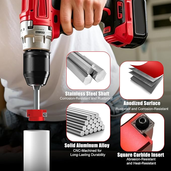 8-Piece PVC Pipe Reamer Kit - Qoobly Plastic Pipe Fitting Reamers for 1/2" Drills, Compatible with SCH40 PVC CPVC ABS Pipes - Reamer Sizes from 1/2" to 4" for Tubs Professional Pipes Repairs DIY Use