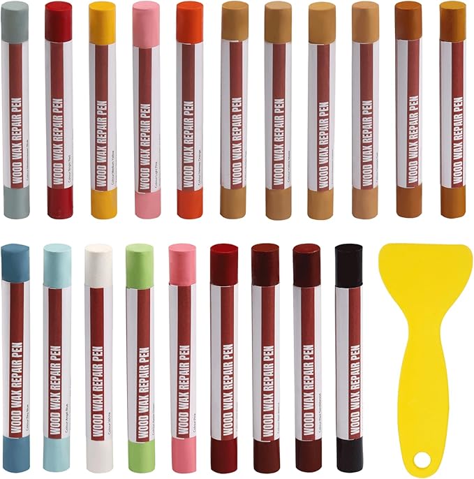 Wood Filler Sticks, 20 Colors Wood Repair Wax Crayons with Scraper, Wood Touch Up Markers for Repairing Scratches, Cracks, Holes in Cabinets, Floors, Tables and Doors[Color Series]