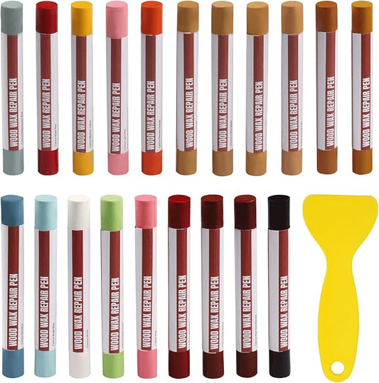 Wood Filler Sticks, 20 Colors Wood Repair Wax Crayons with Scraper, Wood Touch Up Markers for Repairing Scratches, Cracks, Holes in Cabinets, Floors, Tables and Doors[Color Series]