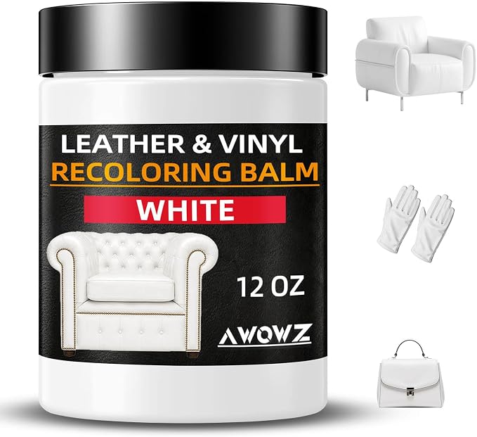 Leather Recoloring Balm, Leather Couch Repair Kit, Leather Restorer for Couches, Leather Scratch Repair, Leather Recoloring Balm for Faded & Scratched Leather Couches (White, 12 OZ)