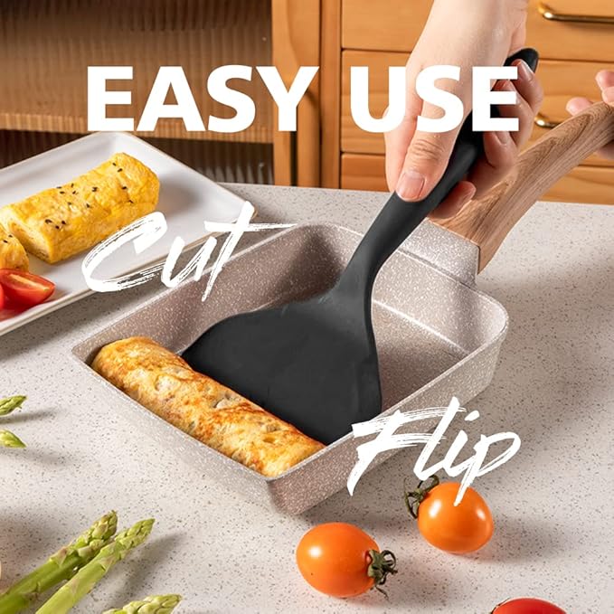Silicone Tamagoyaki Spatula - Wide, Nonstick, Heat-Resistant for Egg, Fish, Burgers, Steak, Pizza - Red