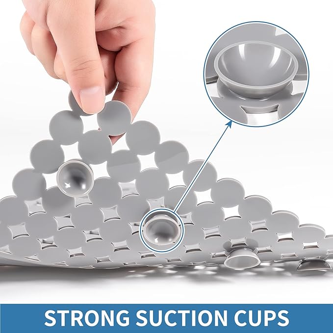 Bligli Plastic Sink Saddle, Sink Divider Mat with Strong Suction Cups, Kitchen Divided Sink Protector Mat for Glassware Dishes, Easy to Clean and No Smell, 9.5" x 12", Grey
