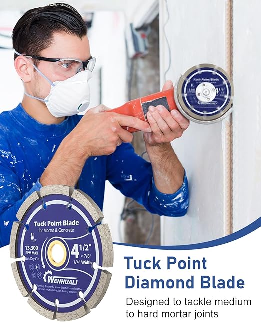 4.5" Diamond Tuck Point Blade 2 Pack 3/8" Thick – Premium Tuck Pointing Tools for Mortar Joint Removal, Concrete & Brick Grout Repair, 7/8" Arbor, Fast Clean Cutting(2 Pack)