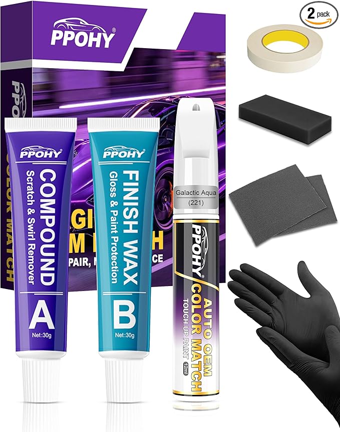 Galactic Aqua (221) Touch Up Paint Pen for Toyota with A/B Wax-PPOHY OEM Exact Match,Complete Scratch Repair Kit,Quick Dry 2-In-1 Tip / Brush,Anti-Rust Waterproof Paint for Camry,Corolla,RAV4,Highlander