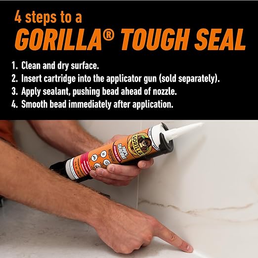 Gorilla 100% Silicone Caulk Kitchen & Bath Sealant, Mold Resistant, 10 oz. Cartridge, White