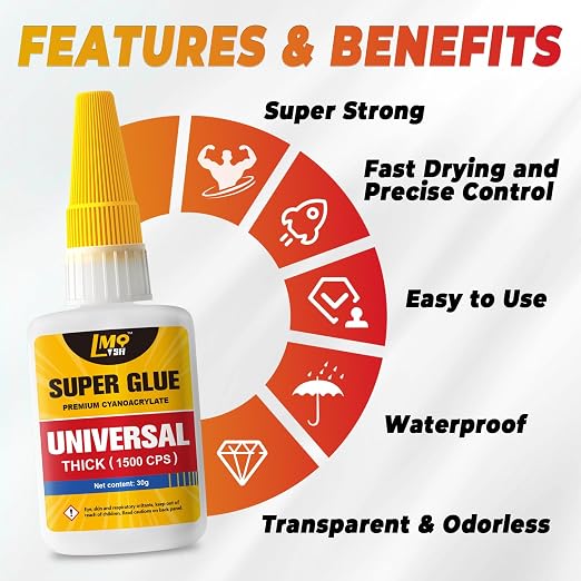 Thick Super Glue 60g(2.12 oz) Gap Filling CA Glue for Wood Furniture Shoes Ceramic Plastic Glass Leather Metal Model, All Purpose Superglue for Crafts and Repairs, Clear Instant Cyanoacrylate Adhesive