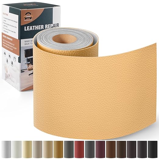 Leather Repair Kit for Furniture 4"x 63" Leather Tape Repair Patch Self Adhesive Sofa Vinyl Repair Patch Kit for Car Seat,Couch,Boat Seat,Chair - Butter Yellow