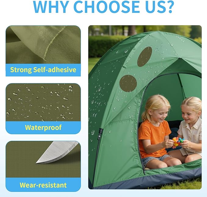 Waterproof Nylon Fabric Repair Tape Tent Repair Kit, 4pcs Outdoor Gear Tenacious Fix Tape, Self-Adhesive Fabric Patches for Clothes, Down Puffer Jacket, Tent, Sleeping Bag, Backpack, Light ArmyGreen