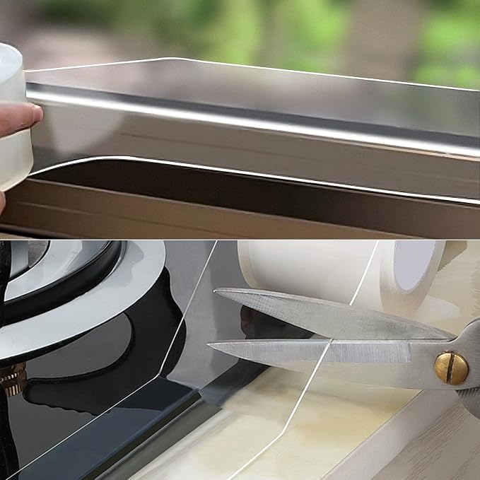 Transparent Weather Sealing Tape, Clear Draft Isolation Film Tape for Door Draft Stopper, Adhesive Tape for Doors, Windows and Shower Glass Gaps - No Residue (3 Inch x 16Ft)